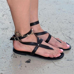 Roman Style Toe Buckle Flat Sandals