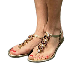 Buckled Openwork Rhinestone Flat Sandals
