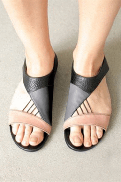 Fashion   Multi-Color Stitching Flat Sandals