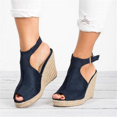 Fashion Wedge Heel Sandals Adjustable Buckle Peep Toe Sandals