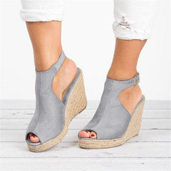 Fashion Wedge Heel Sandals Adjustable Buckle Peep Toe Sandals