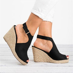 Fashion Wedge Heel Sandals Adjustable Buckle Peep Toe Sandals