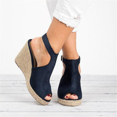 Fashion Wedge Heel Sandals Adjustable Buckle Peep Toe Sandals