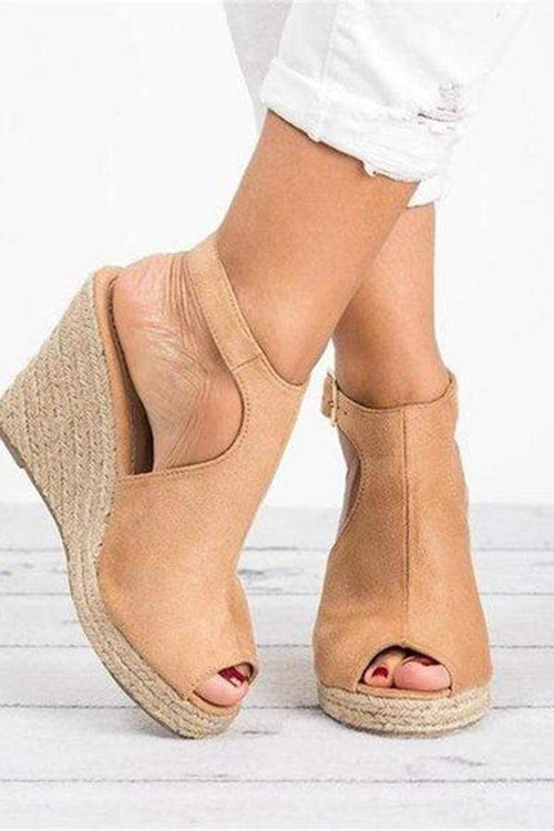 Mode sandaler med kilklack justerbart spänne Peep Toe sandaler