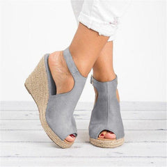 Fashion Wedge Heel Sandals Adjustable Buckle Peep Toe Sandals