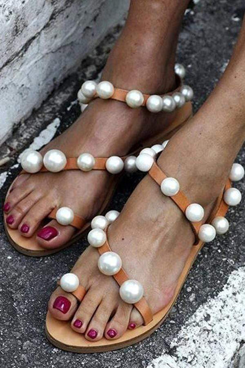 Fashion Vintage Pearl Flat Sandals