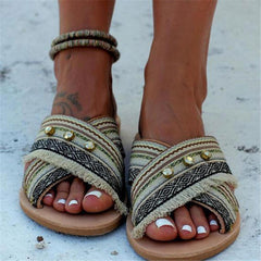 Summer Faux Jewels Decorated Bohemia Style  Flat Sandal
