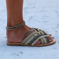 Summer Faux Jewels Decorated Bohemia Style  Flat Sandal