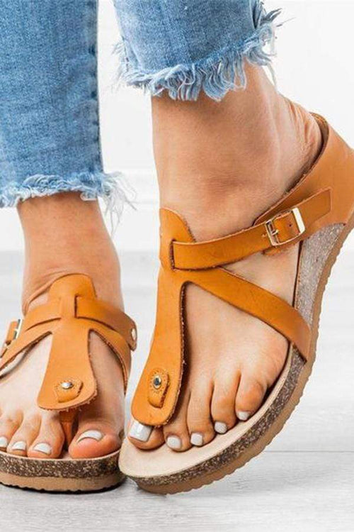 Vintage Belt   Buckle Roman Flat Slippers