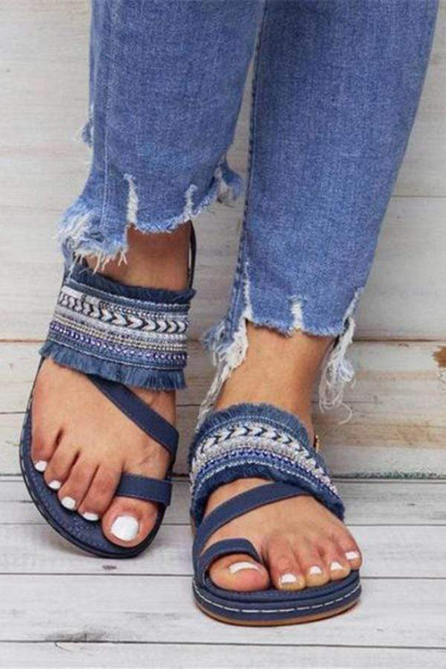 Vintage Ethnic   Style Beaded Tassel Sandals