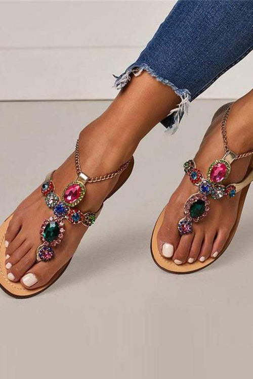 Mode Vintage Rhinestone platta sandaler 