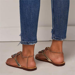 Mode Vintage Rhinestone platta sandaler 