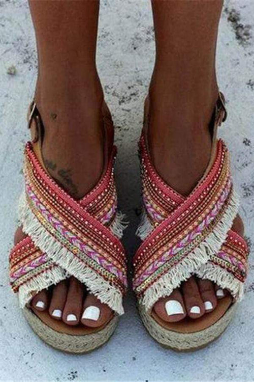 Mode bohemisk etnisk stil plattformsandaler 