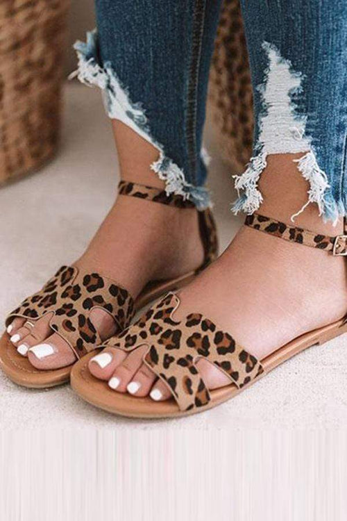 2019 Summer Fashion Women Low Heel Leopard Snake Print Sandals