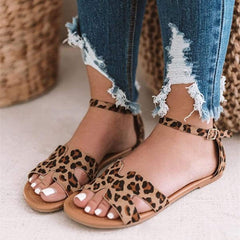 2019 Summer Fashion Women Low Heel Leopard Snake Print Sandals