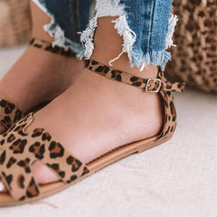 2019 Summer Fashion Women Low Heel Leopard Snake Print Sandals