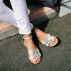 2019 Summer Fashion Women Low Heel Leopard Snake Print Sandals
