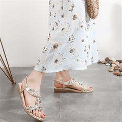 Fashion   Rhinestones Bohemian Wedge Sandals