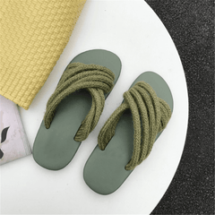 Fashion Simple Casual Linen   Woven Flat Slippers