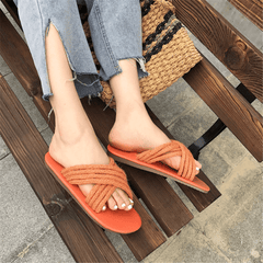 Fashion Simple Casual Linen   Woven Flat Slippers