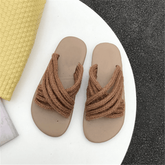 Fashion Simple Casual Linen   Woven Flat Slippers