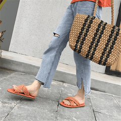 Fashion Simple Casual Linen   Woven Flat Slippers