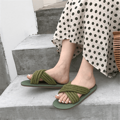 Fashion Simple Casual Linen   Woven Flat Slippers