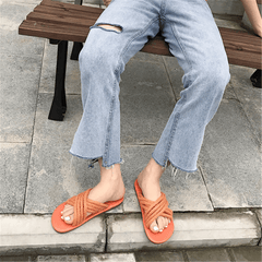Fashion Simple Casual Linen   Woven Flat Slippers
