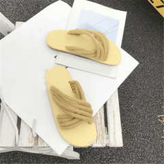 Fashion Simple Casual Linen   Woven Flat Slippers