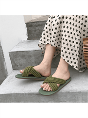 Fashion Simple Casual Linen   Woven Flat Slippers