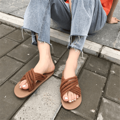 Fashion Simple Casual Linen   Woven Flat Slippers