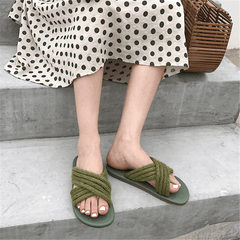 Fashion Simple Casual Linen   Woven Flat Slippers