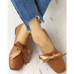 Fashion Casual Bow Square Flat   Shoes
