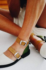 Comfortable Flat Bottom Round Hollow Color Matching Sandals