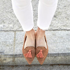 Women's Simple Fringed Pointed   Flat Shoes