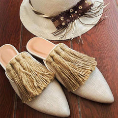 Women's Solid Color Fringed Decorative Pointed Flats
