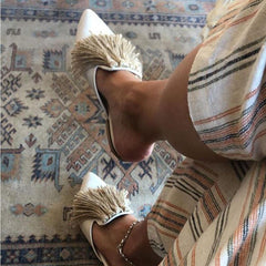 Women's Solid Color Fringed Decorative Pointed Flats