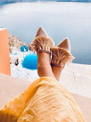 Women's Solid Color Fringed Decorative Pointed Flats