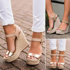 Casual   Versatile Buckle With Wedge Sandals