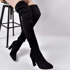 Utrikeshandel Nya europeiska och amerikanska spetsiga tjocka med sidodragkedja över Tnee-stövlarna 