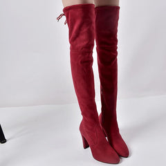 Utrikeshandel Nya europeiska och amerikanska spetsiga tjocka med sidodragkedja över Tnee-stövlarna 