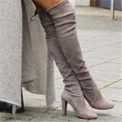 Utrikeshandel Nya europeiska och amerikanska spetsiga tjocka med sidodragkedja över Tnee-stövlarna 