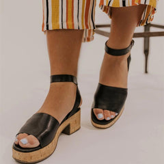 Women Peep Toe Magic Tape Wedges Crossed Sandals