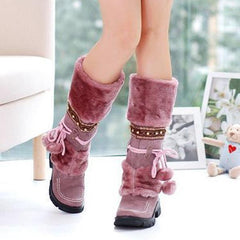 Stor storlek Rhinestone Slip On Mid Calf Warm Knight Boots 
