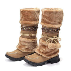 Stor storlek Rhinestone Slip On Mid Calf Warm Knight Boots 
