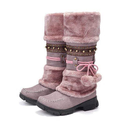 Stor storlek Rhinestone Slip On Mid Calf Warm Knight Boots 