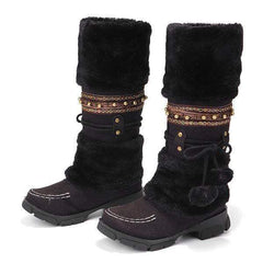 Stor storlek Rhinestone Slip On Mid Calf Warm Knight Boots 