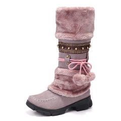 Stor storlek Rhinestone Slip On Mid Calf Warm Knight Boots 