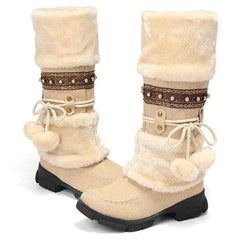 Stor storlek Rhinestone Slip On Mid Calf Warm Knight Boots 