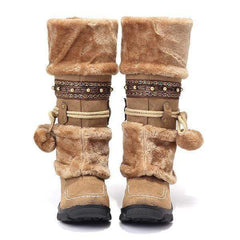 Stor storlek Rhinestone Slip On Mid Calf Warm Knight Boots 